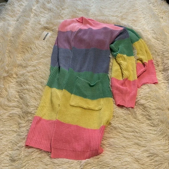 ECOWISH Rainbow 🌈 Block Striped Draped Open Front Cardigan L NWT - Picture 14 of 16